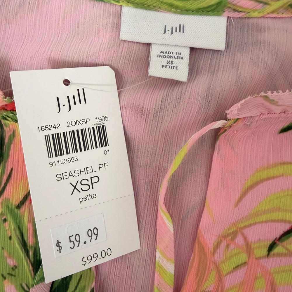 J. Jill Tropical Paradise Floral Lightweight Chiffon Tunic Blouse XSP NEW Resort - Picture 7 of 15
